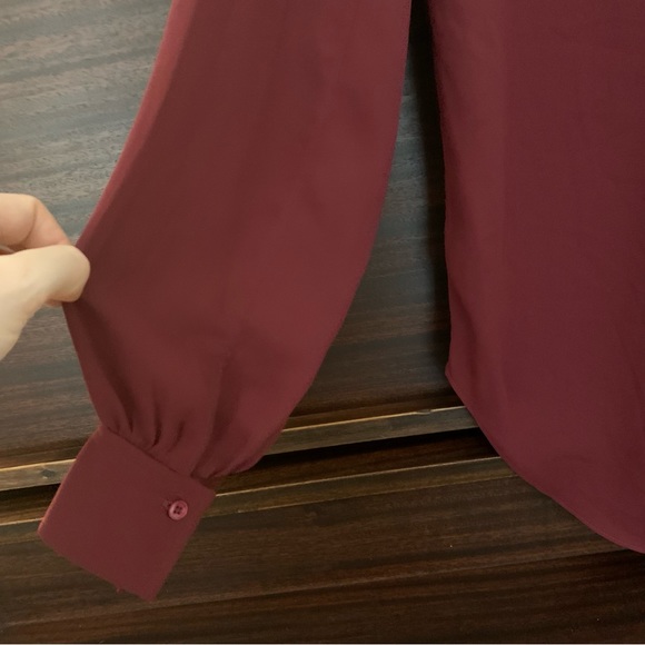 Babaton women’s semi-sheer burgundy button up blouse, size small - Picture 3 of 6